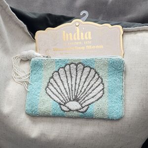 Marshalls Beaded Stripe Pouch - Aqua & Cream